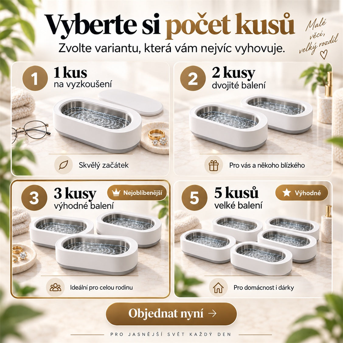 Ultrazvuková čistička na brýle a šperky