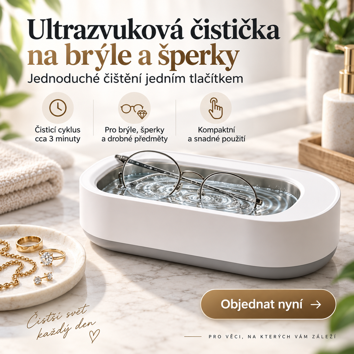 Ultrazvuková čistička na brýle a šperky