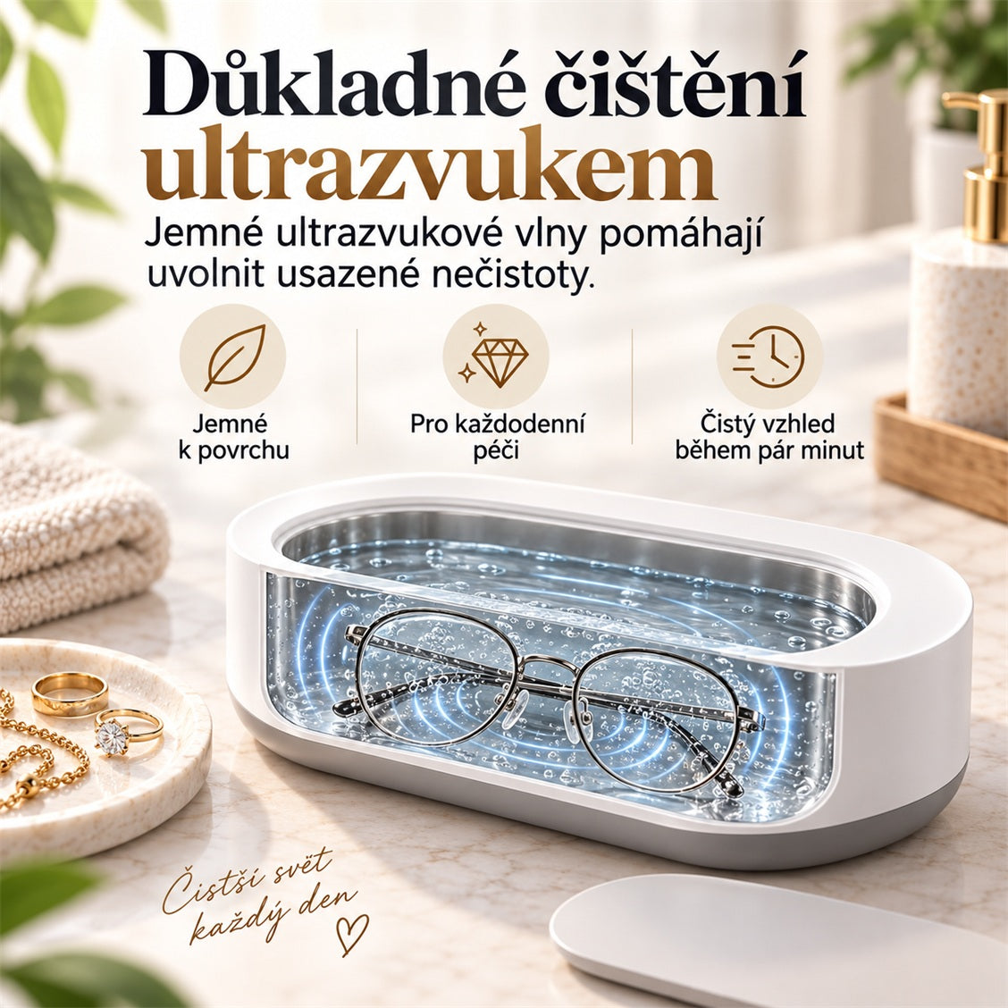 Ultrazvuková čistička na brýle a šperky