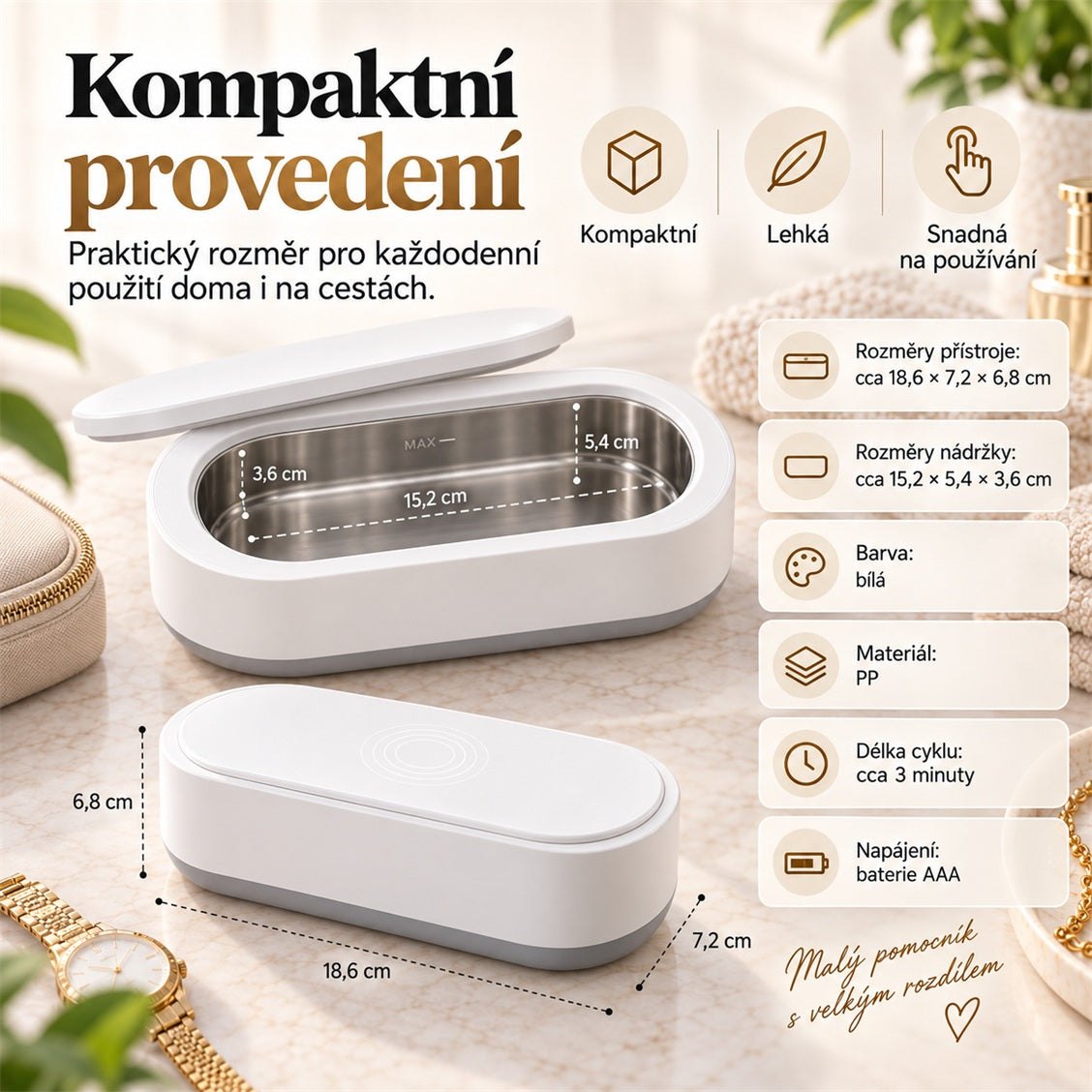 Ultrazvuková čistička na brýle a šperky