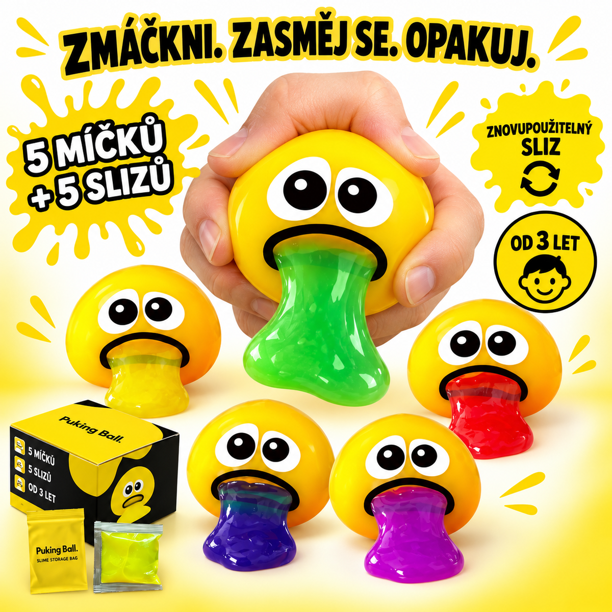 Sada 5 míčků Puking Ball s pěti slizy