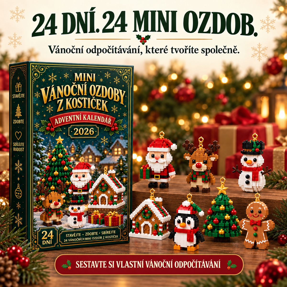 Adventní kalendář s mini ozdobami z kostiček – fotografie 1