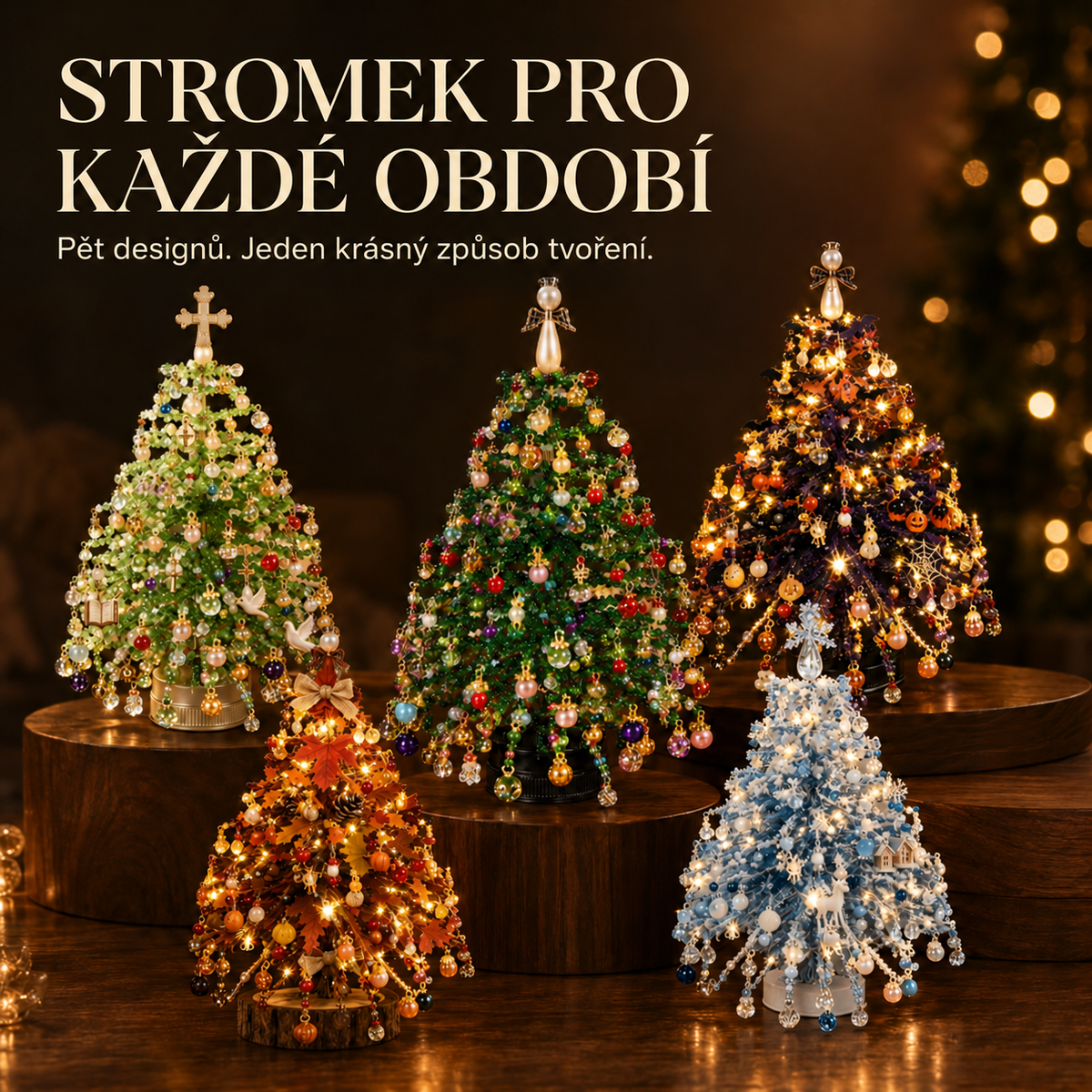 Svítící sezónní stolní stromek DIY – 5 designů