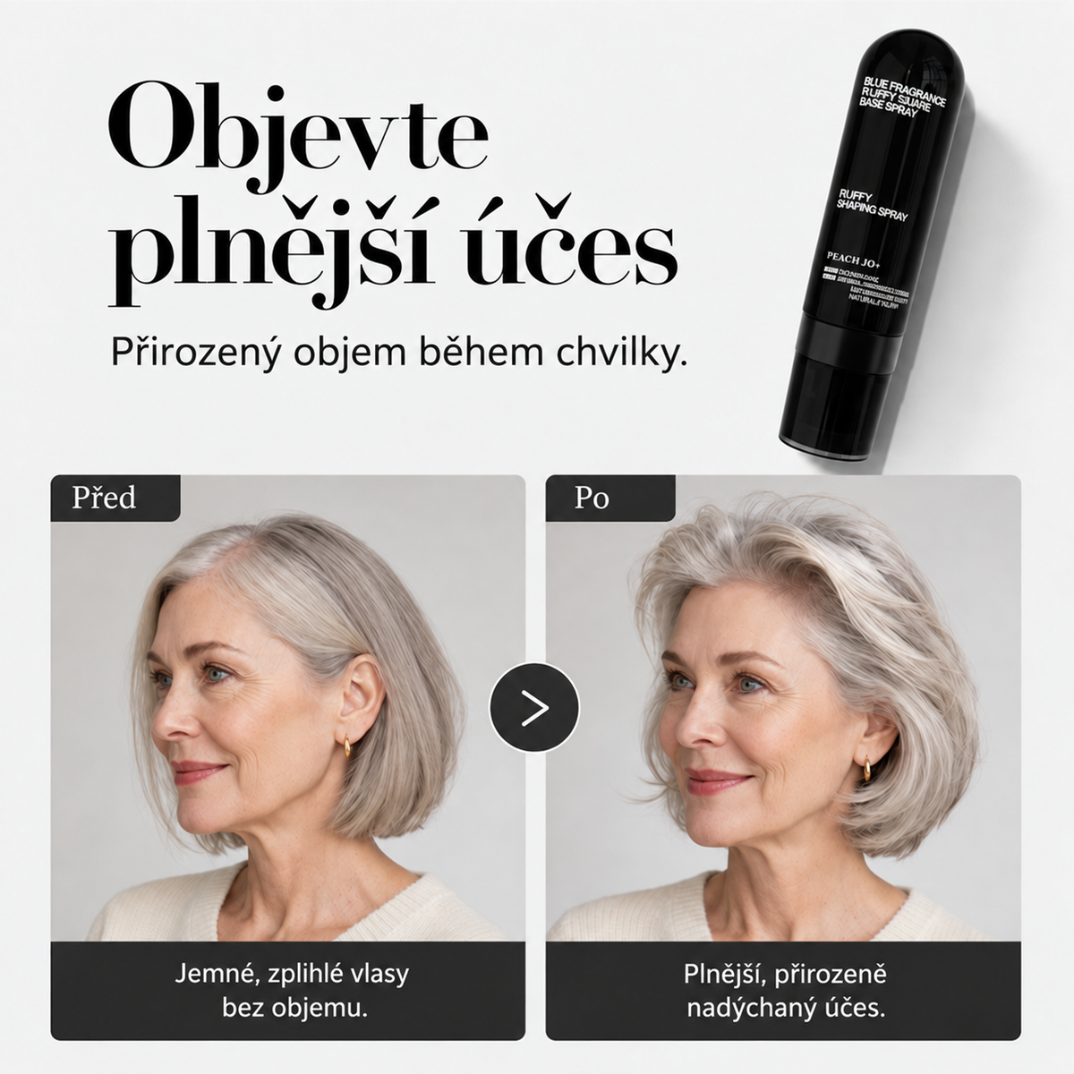 Ilustrační porovnání objemu účesu